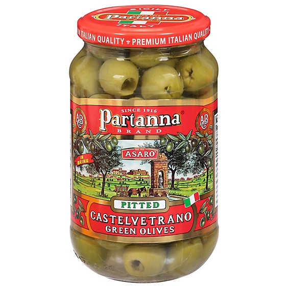 Partanna Brand Asaro Olives Green Pitted Castelvetrano Jar - 9 Oz
