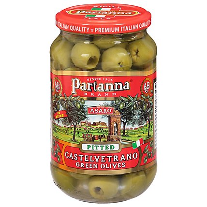 Partanna Brand Asaro Olives Green Pitted Castelvetrano Jar - 9 Oz - Image 1