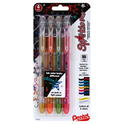 Pentel Sparkle Pop Gel Pens Metallic Sparkling Iridescent Bold 1mm - 4  Count - Star Market