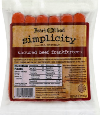 Boars Head Simplicity Uncured Beef Frankfurters - 10 Oz - Image 2