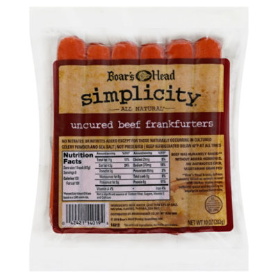 Boars Head Simplicity Uncured Beef Frankfurters - 10 Oz