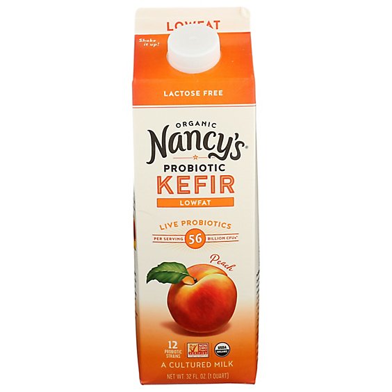 Nancys Organic Kefir Cultured Milk Lowfat Peach - 32 Oz