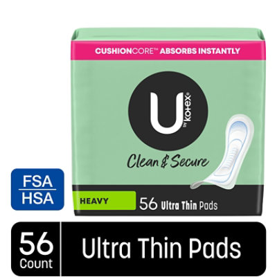 U by Kotex Clean & Secure Heavy Ultra Thin Pads - 56 Count - Image 1