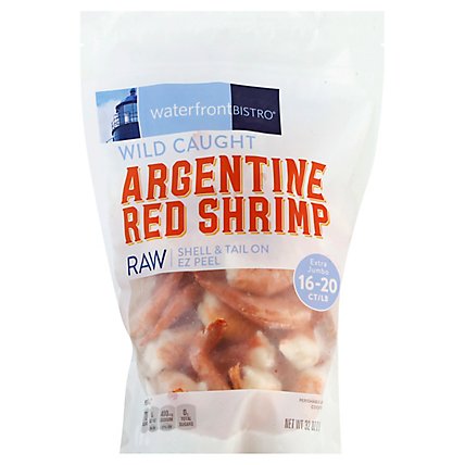 waterfront BISTRO Shrimp Argentine Red Raw Wild Caught Shell & Tail On 16 To 20 Count - 32 Oz - Image 1