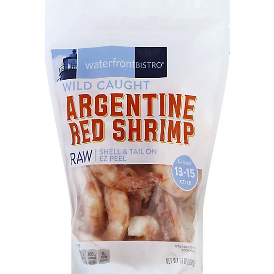 waterfront BISTRO Shrimp Argentine Red Raw Wild Caught Shell & Tail On 13 To 15 Count - 32 Oz