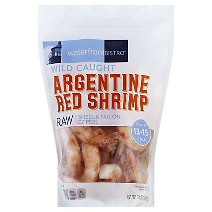 waterfront BISTRO Shrimp Argentine Red Raw Wild Caught Shell & Tail On 13 To 15 Count - 32 Oz - Image 1
