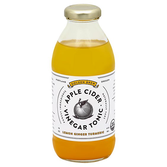 Goldenbrew Tonic Apple Cider Vinegar Lemon Ginger Turmeric Bottle - 16 Fl. Oz.