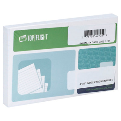 Top Flight Index Cards 4 Inch x 6 Inch Unruled - 100 Count
