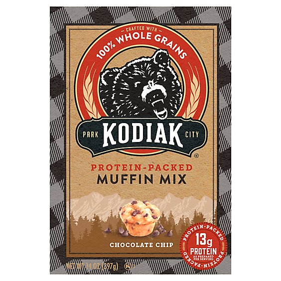 Kodiak Cakes Muffin Mix 100% Whole Grains Protein-Packed Chocolate Chip Box - 14 Oz