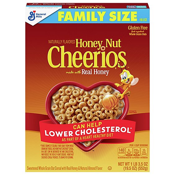 Cheerios Cereal Whole Grain Oats Honey Nut Family Size Box - 19.5 Oz