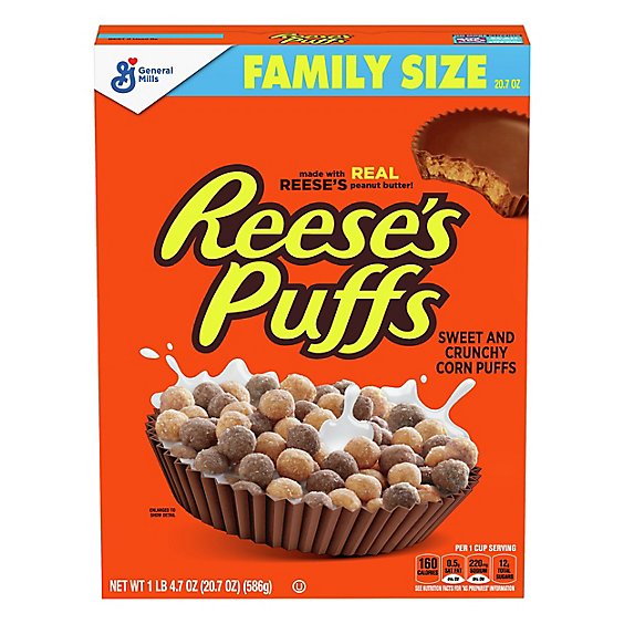 Reeses Puffs Corn Puffs Sweet & Crunchy Family Size Box - 20.7 Oz