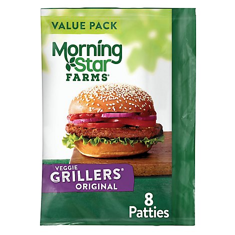MorningStar Farms Veggie Burgers Plant Based Protein Grillers Original 8 Count - 18 Oz