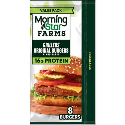 MorningStar Farms Veggie Burgers Plant Based Protein Grillers Original 8 Count - 18 Oz