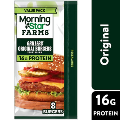 MorningStar Farms Veggie Burgers Plant Based Protein Grillers Original 8 Count - 18 Oz