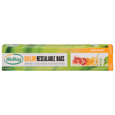 BioBag Compostable & Resealable Gallon-Size Bags - 15pk