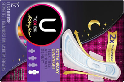 U By Kotex Super Premium Ultra Thin Overnight Wing Allnighter Pads 12 Count Albertsons