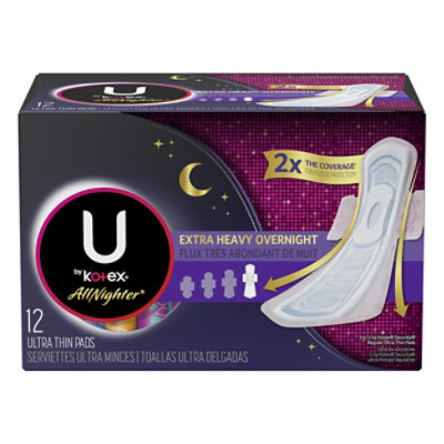 U By Kotex Super Premium Ultra Thin Overnight Wing Allnighter Pads - 12 Count