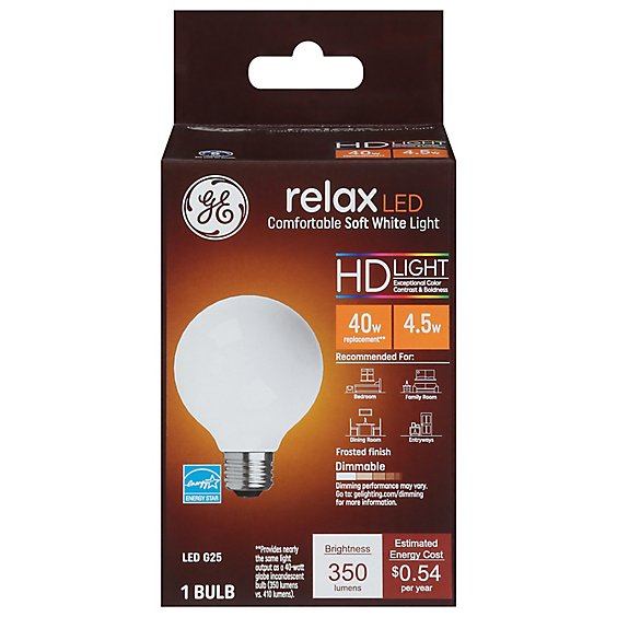 GE 40w Eq Hd Relax G25 1ct Frosted - Each