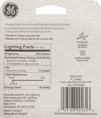 GE 40w Frosted A15 Fan - Each - Image 3