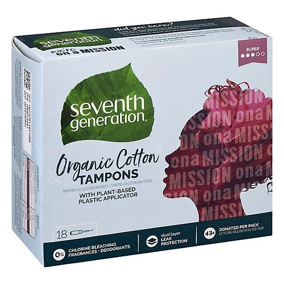 Seventh Generation Tampons With Comfort Applicator Free & Clear Super Absorbency - 18 Count
