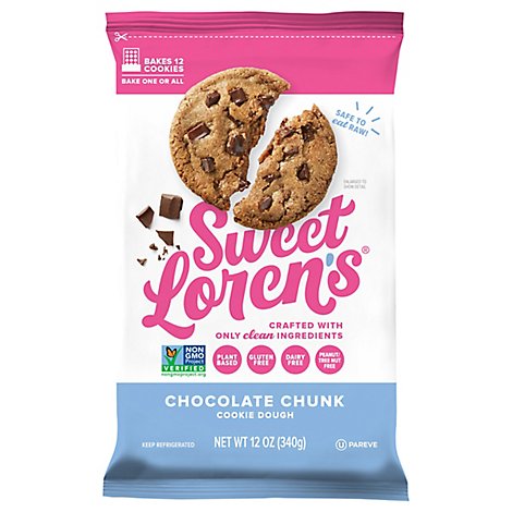 Sweet Lorens Cookie Dough Place & Bake Gluten Free Chocolate Chunk Wrapper - 12 Oz