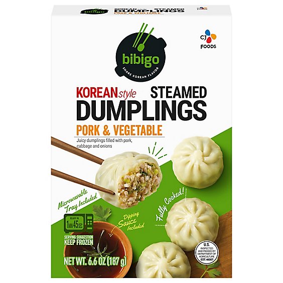 Bibigo Dumplings Steamed Korean Style Pork & Vegetable - 6.6 Oz