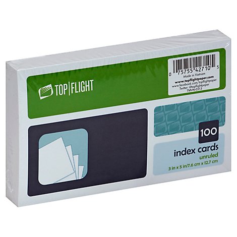 Top Flight Index Cards Unruled 3x5 Inches Box - 100 Count