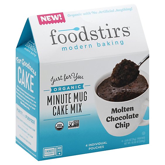 Foodstirs Cake Mix Organic Minute Mug Molten Chocolate Chip Box - 4-2.65 Oz