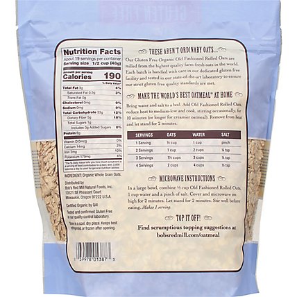 Bobs Red Mill Rolled Oats Gluten Free Organic Old Fashioned - 32 Oz - Image 6