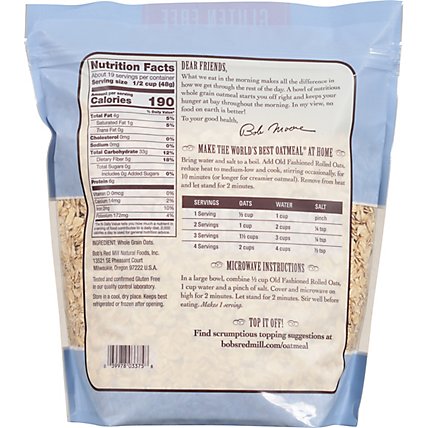 Bob's Red Mill Gluten Free Old Fashion Rolled Oats - 32 Oz - Image 6