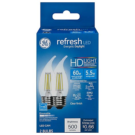 GE Light Bulbs LED HD Light Daylight Refresh Clear Finish 60 Watts CAM Box - 2 Count