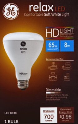 GE Light Bulb LED HD Light Soft White Relax 65 Watts BR30 Box - 1 Count