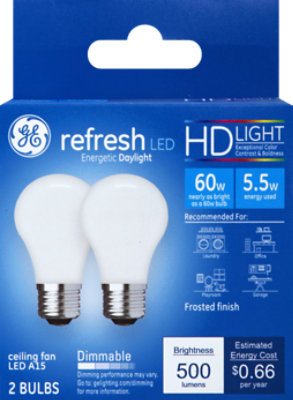 GE Light Bulbs LED HD Light Daylight Refresh Frosted Finish 60 Watts A15 Box - 2 Count