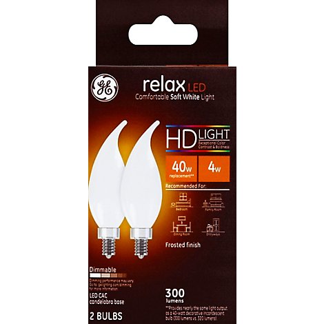 GE Light Bulbs LED HD Light Soft White Relax Frosted Finish 40 Watts CAC Box - 2 Count