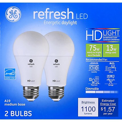 GE Light Bulbs LED HD Light Daylight Refresh 75 Watts A21 Box - 2 Count - Image 2
