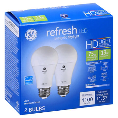 GE Light Bulbs LED HD Light Daylight Refresh 75 Watts A21 Box - 2 Count