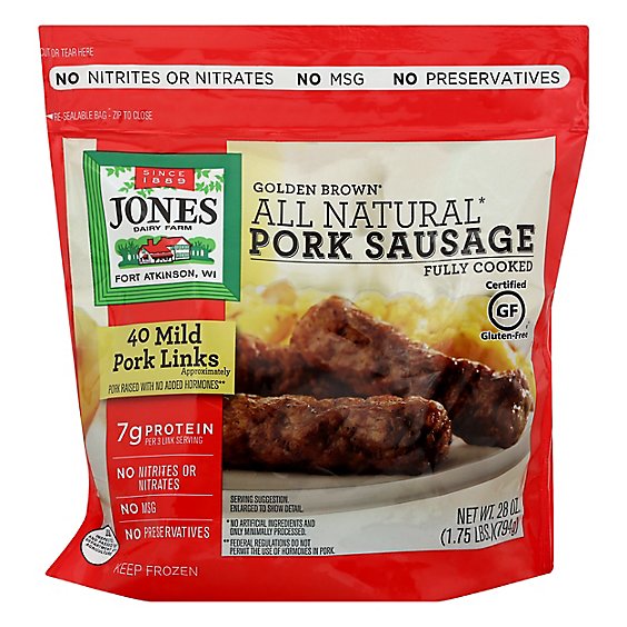 Jones Dairy Farm Sausage All Natural Golden Brown Mild Pork Links 40 Count - 28 Oz