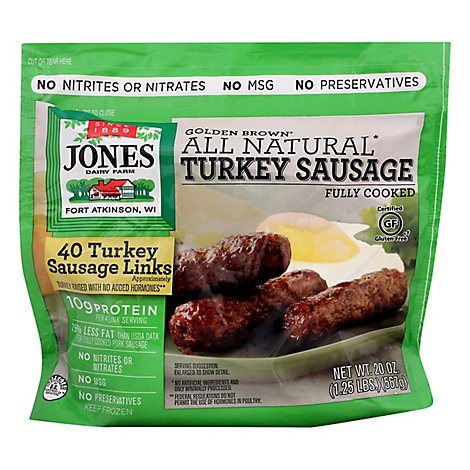 Jones Dairy Farm Sausage All Natural Golden Brown Turkey Links 40 Count - 20 Oz