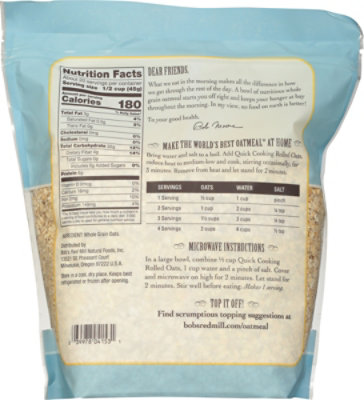 Bobs Red Mill Rolled Oats Quick Cooking Whole Grain - 32 Oz - Image 5