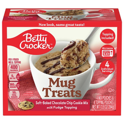 Betty Crocker Cookie Mix Mug Treats Soft-Baked Chocolate Chip Box 4 Count - 13.9 Oz