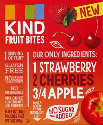 KIND Fruit Bites No Sugar Added Strawberry Cherries Apple Box - 3 Oz - Image 2