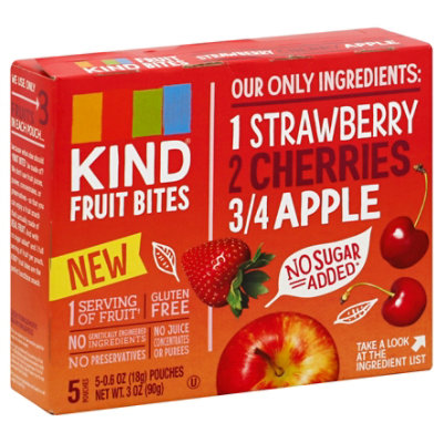 KIND Fruit Bites No Sugar Added Strawberry Cherries Apple Box - 3 Oz - Image 1