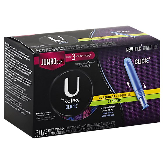 U by Kotex Fitness Tampons Unscented Plastic Applicator Compact Regular Super - 50 Count