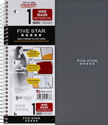 Five Star Notebook Wide Ruled 1 Subject 100 Sheets - Each - Image 2