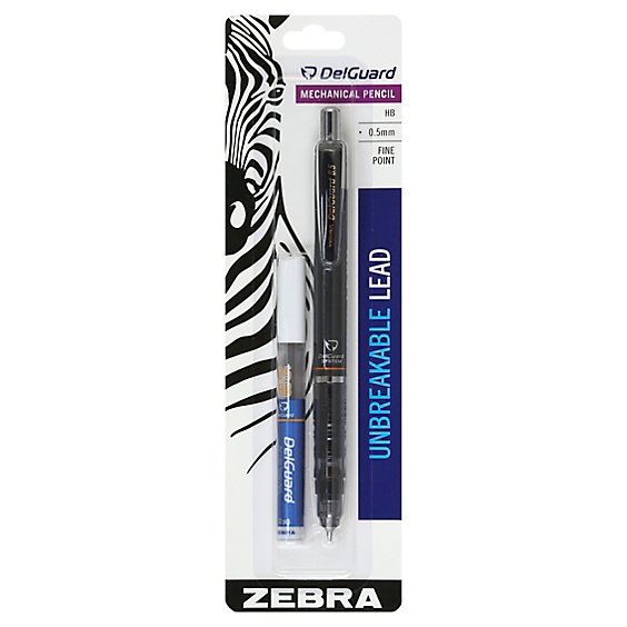 Zebra DelGuard Pencil Mechanical Fine Point 0.55 mm HB Lead Unbreakable Blister Pack - Each
