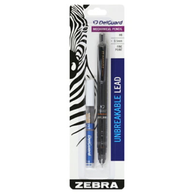 Zebra DelGuard Pencil Mechanical Fine Point 0.55 mm HB Lead Unbreakable Blister Pack - Each