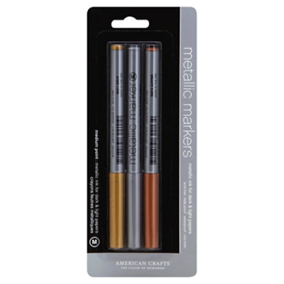 American Crafts Markers Metallic Medium Point Gold Silver Copper Blister Pack - 3 Count - Image 1