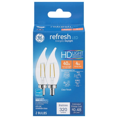 GE Light Bulb LED HD Daylight Refresh Clear Finish 40 Watts CAC Box - 2 Count