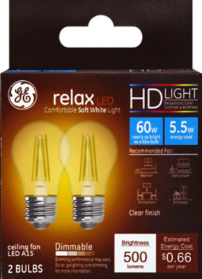 GE Light Bulb LED HD Light Soft White Relax Clear Finish 60 Watts A15 Box - 2 Count