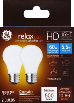 GE Light Bulb LED HD Light Soft White Relax Frosted Finish 60 Watts A15 Box - 2 Count